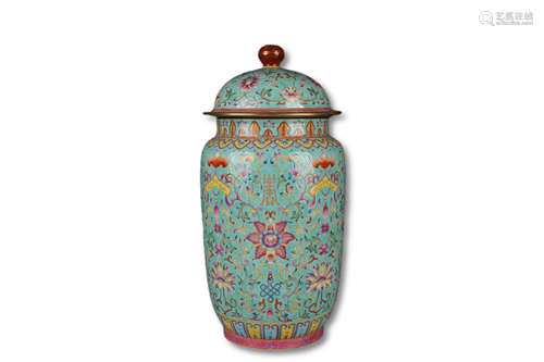 A Enamel Wrapped Lotus Pattern Lidded Jar