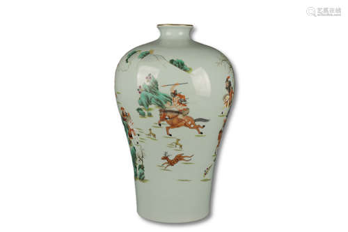 A Famille Rose Character Hunting Story Porcelain Plum Bottle