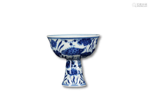 A Blue And White Fish Pattern Porcelain Goblet