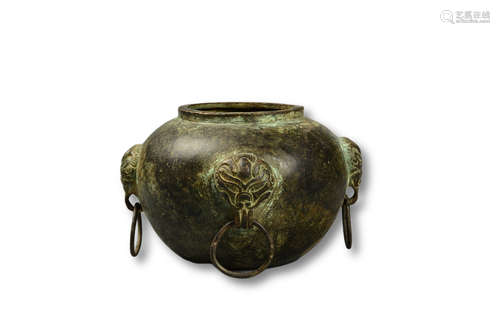 A Bronze Carved Beast Four Series Incense Burner With Base