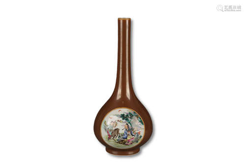 A Brown Glazed Character Story Porcelain Vase