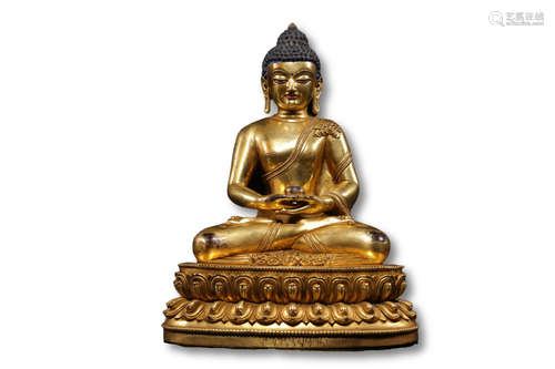 A Gilt Bronze Seated Of Sakyanmuni Buddha Status