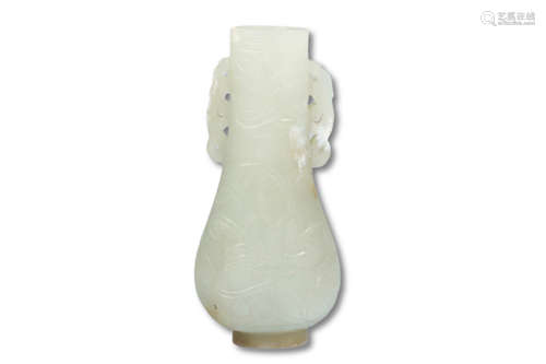 A White Jade Carved Flower Pattern Vase