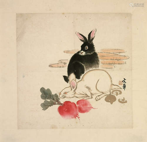 Two Rabbits Eatting Fresh Yu Wenhua Mark