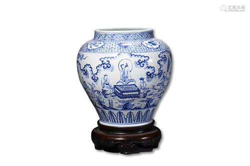 A Blue and White Character Story Porcelain Jar