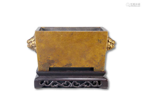 A Bronze Square Incense Burner With Base