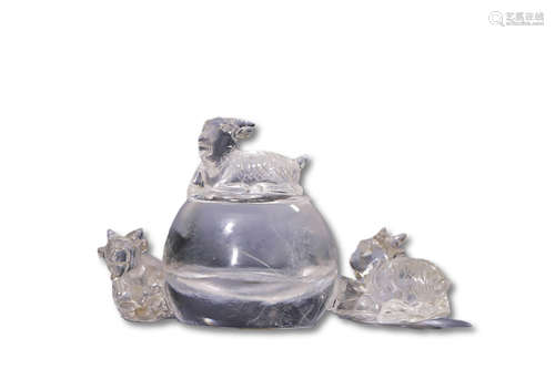 A Carved Three Ram Crystal Water Pot