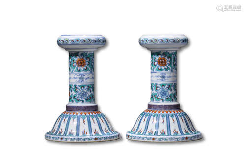 A Pair Of Doucai Porcelain Candlestick