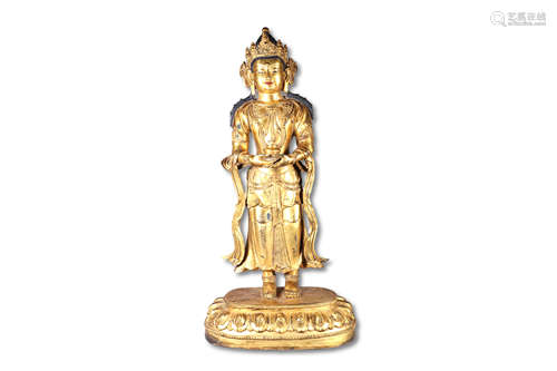 A Gilt Bronze Standing Sakyamuni Figure Statue