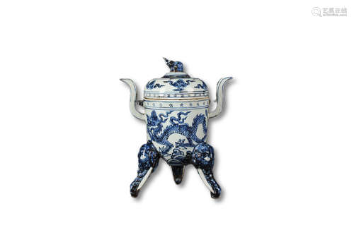 A Blue And White Dragon Pattern Three legged Porcelain Stove