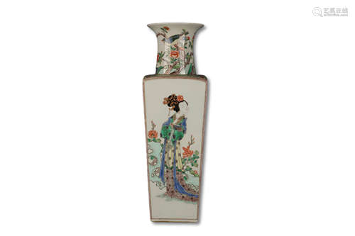 A Famille Rose Figure Lady Square Porcelain Bottle