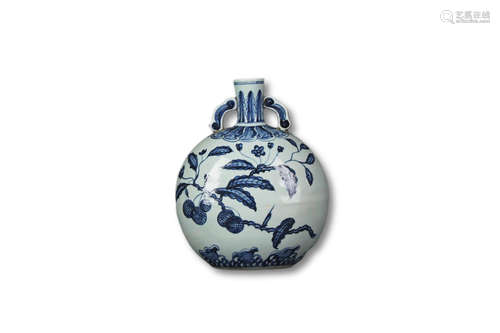 A Blue And White Fruit Pattern Porcelain Moon Flask