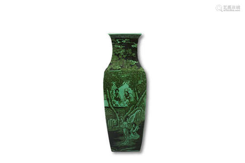 A Ink Green Drawing Character Porcelain Vase