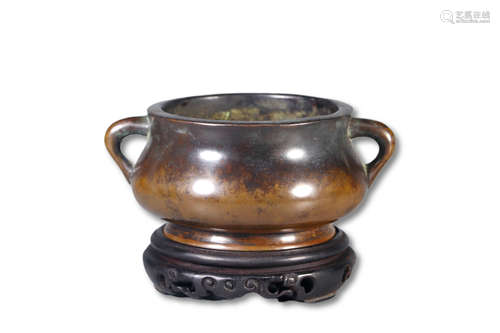 A Double Ear Bronze Incense Burner