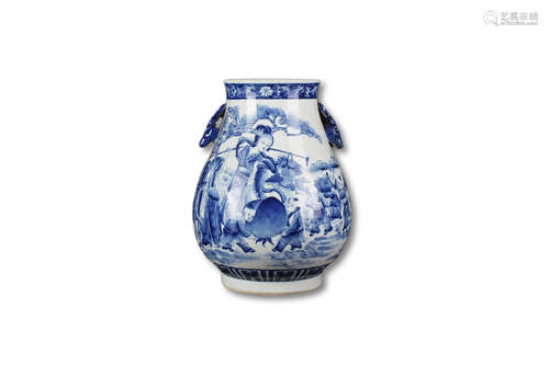 A Blue and White Character Story Porcelain Vase