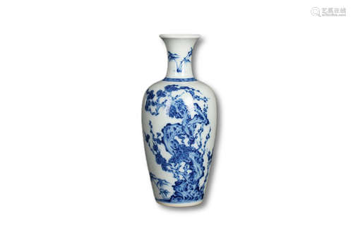 A Blue and White Three Plant Porcelain Vase