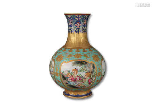 A Famille Rose Drawing Foreigner Porcelain Vase