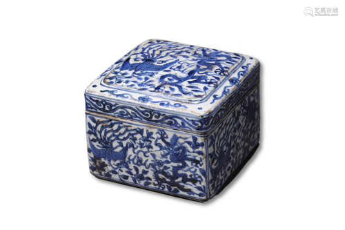 A Blue and White Dragon with Phoenix Porcelain Square Box