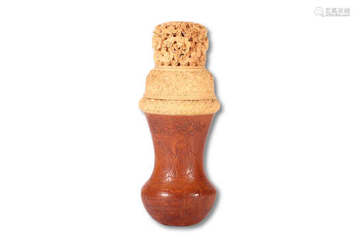 A Gourd Container with Wood Lid