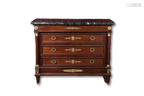 A Napoleon style Three-drawer Chest with Marble Top