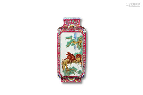 A Famille Rose Animal Pattern Square Porcelain Bottle