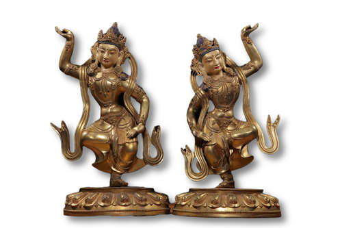 A Pair of Dancing Guanyin Figure Statue