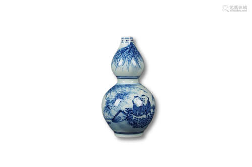 A Blue and White Character Gourd Shape Porcelain Vase