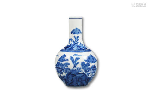 A Blue and White Drawing Landscape Porcelain Vase