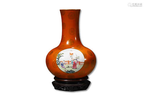 A Coral Red Gilded Character Story Pattern Porcelain Bottle ...