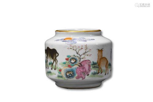 A Famille Rose Drawing Animal Porcelain Jar