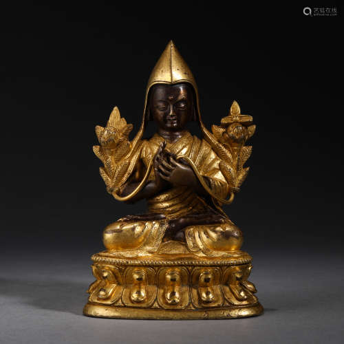 Tsongkhapa inlaid with gold in the Qing Dynasty