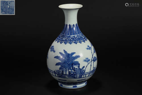 Blue and White Flower jade pot in Qing Dynasty