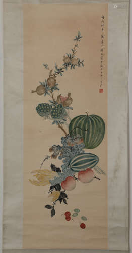 Chinese Ink Painting Ding Pu's Melons and Fruits