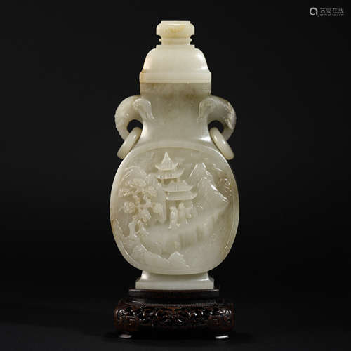 Large Bottle of Hetian Jade Mountain Water in Qing Dynasty