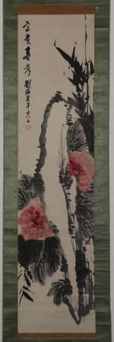 Chinese ink painting with bangs and chestnut flowers