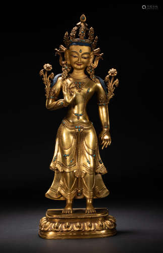Standing Gilt Bronze Bodhisattva in Qing Dynasty