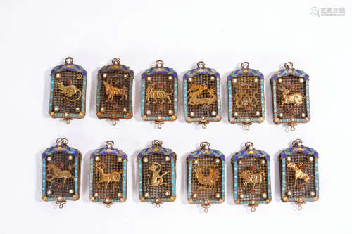 A set of gilt-silver 12 zodiacal animals
