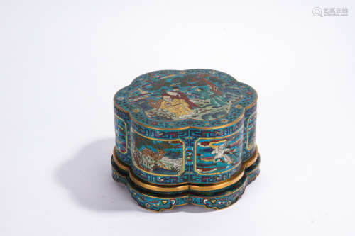 A Cloisonne enamel 'figure' box and cover