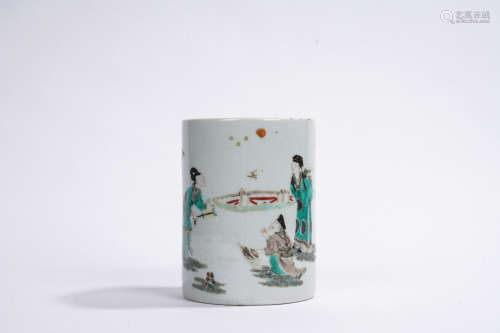 A Wu cai 'figure' pen container