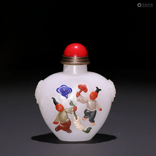 GEMSTONES-INLAID HETIAN WHITE JADE 'CHILDREN AT PLAY'