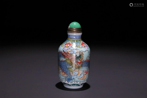 PAINTED ENAMEL 'DRAGON' GLASS SNUFF BOTTLE