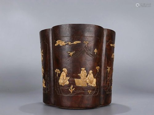 RARE MATERIAL-EMBELLISHED SANDALWOOD BRUSHPOT