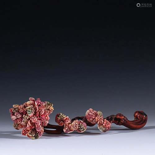 RARE MATERIAL-EMBELLISHED BOXWOOD RUYI SCEPTER