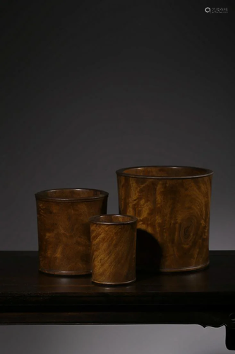 SET OF ROSEWOOD BRUSHPOTS