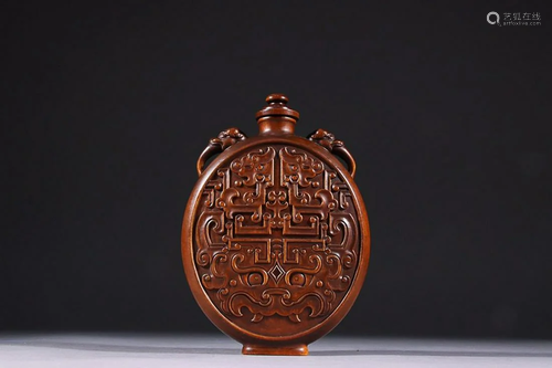 BOXWOOD 'DRAGON AND BEAST MASK' SNUFF BOTTLE