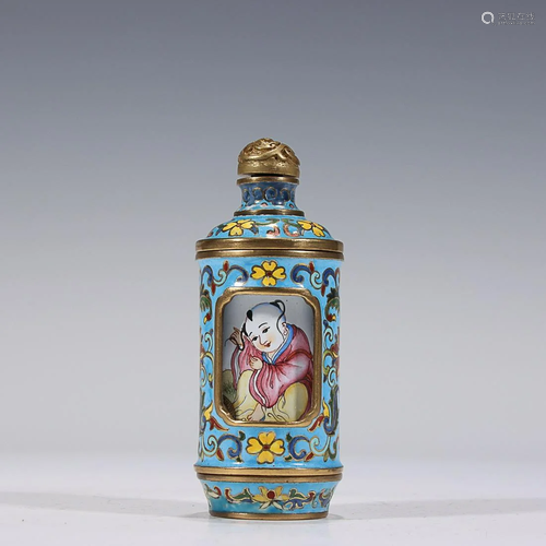 BLUE-GLAZED AND CANTON ENAMEL ROTATING SNUFF BOTTLE