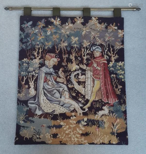 A Belgian embroidered wall hanging tapestry depicting a