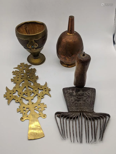 Four Indian brass and bronze Hindu ritual utensils