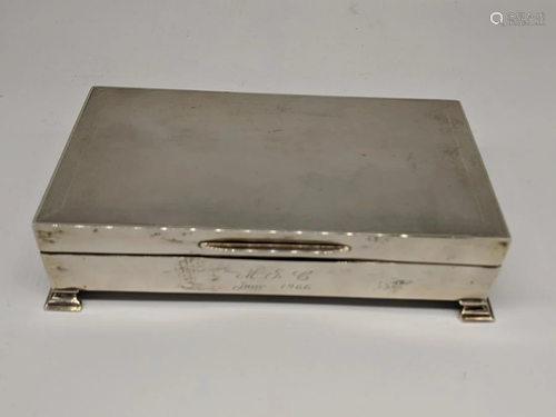 A century silver cigar box, engine turned lid,