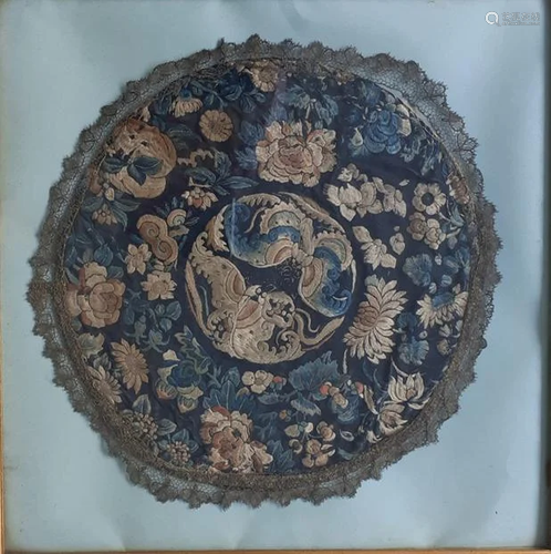 A 19th century Chinese embroidery depicting bats